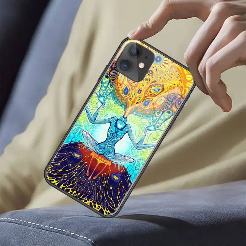 

colourful Psychedelic Trippy Art Phone Case Tempered glass For iphone 6 6S 7 8 plus X XS XR 11 12 mini PRO MAX COVER