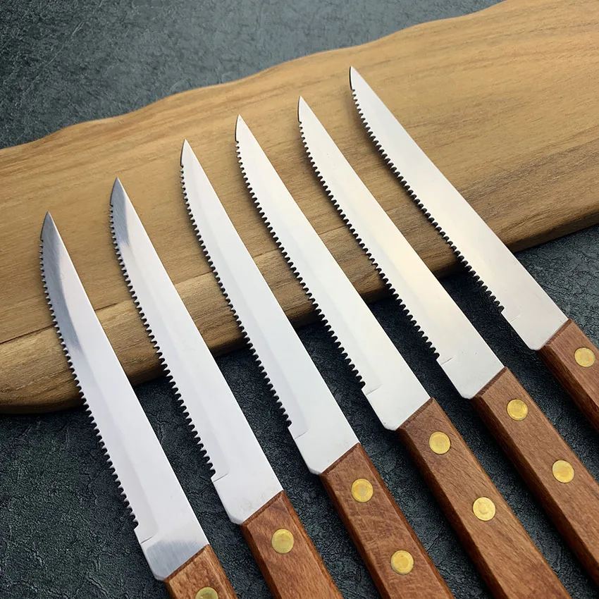 Набор столовых ножей из нержавеющей стали с деревянной ручкой 6 шт. | Дом и сад