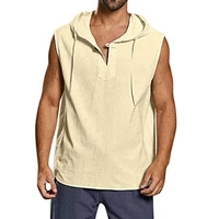 simple men solid color sleeveless hoodie comfy sweat absorbent with hat fashionable loose blouse vest for men with hat