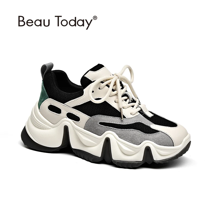Женские кроссовки столбики BeauToday повседневная обувь из натуральной коровьей