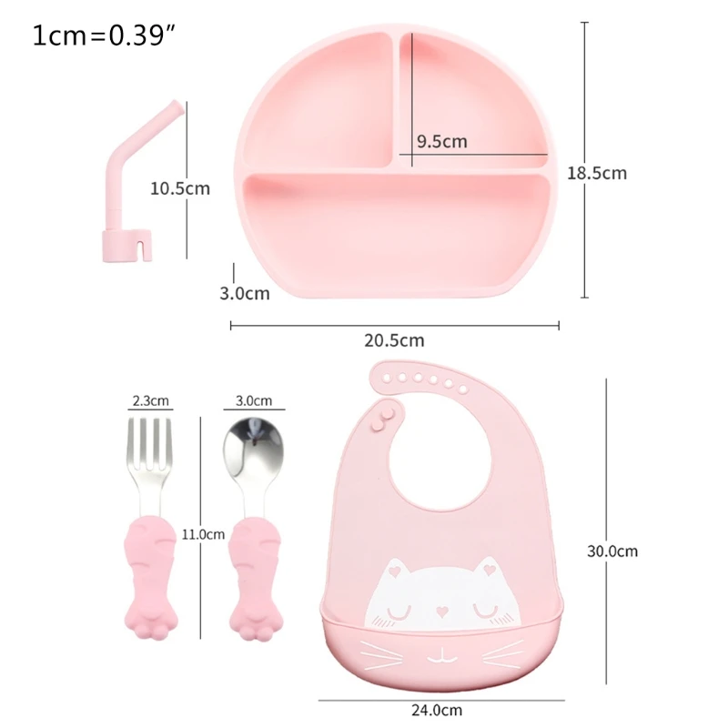 

100% Silicone Baby Eating Plate Food Grade Safety Baby Feeding Plate Bib - BPA Free - Smile Face Plate Tableware 5PCS
