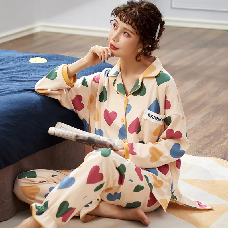 SP & CITY Милые Красочные Любовь сердца шаблон пижамы женщина студентка домашний