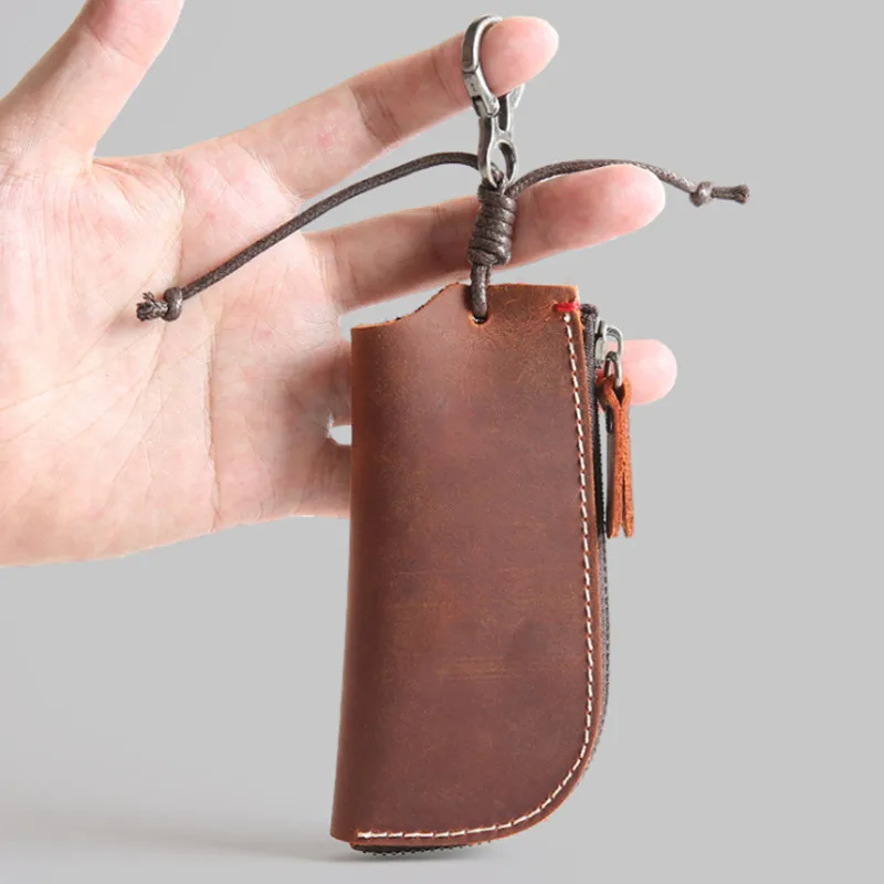 100% натуральный кожаный кошелек для ключей мужчин и женщин короткий умный чехол