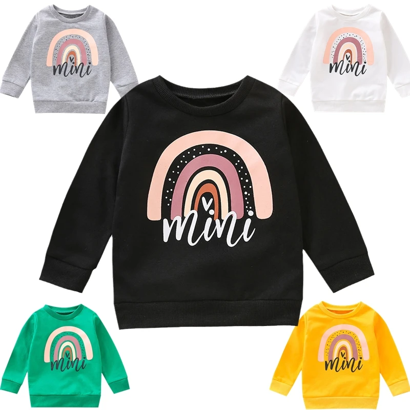 2 4 6 Years Children's Clothing For Girl T-Shirts Winter Bottoming Shirt Rainbow Print Boy Long Sleeve Tops Kids Autumn Costumes