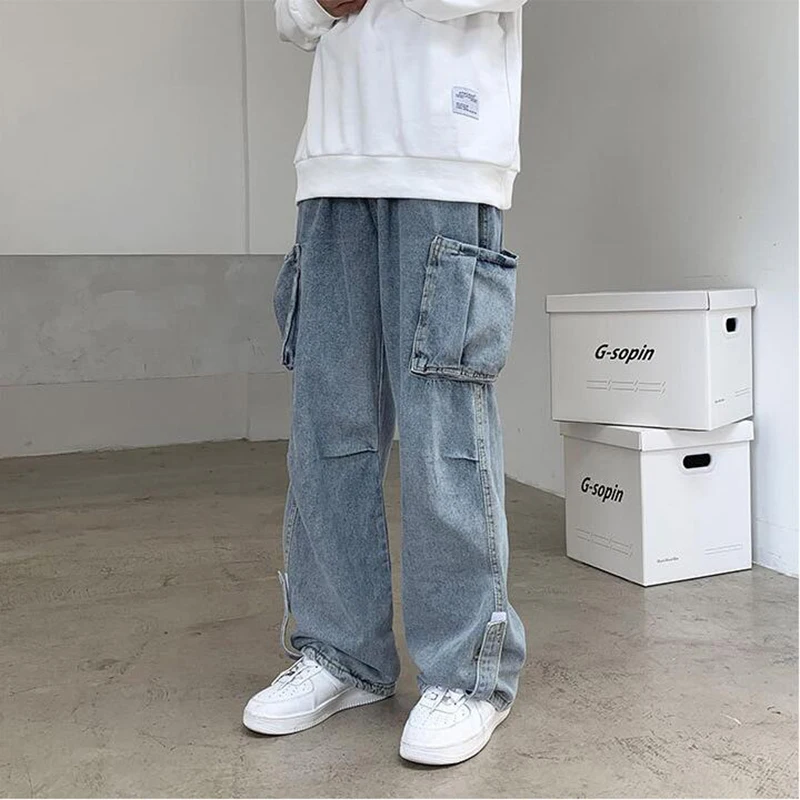 

New Sale Men's Work Clothes Denim Pants Men's Straight Tube Loose Students Versatile Drop Feeling Wide Leg Jeans