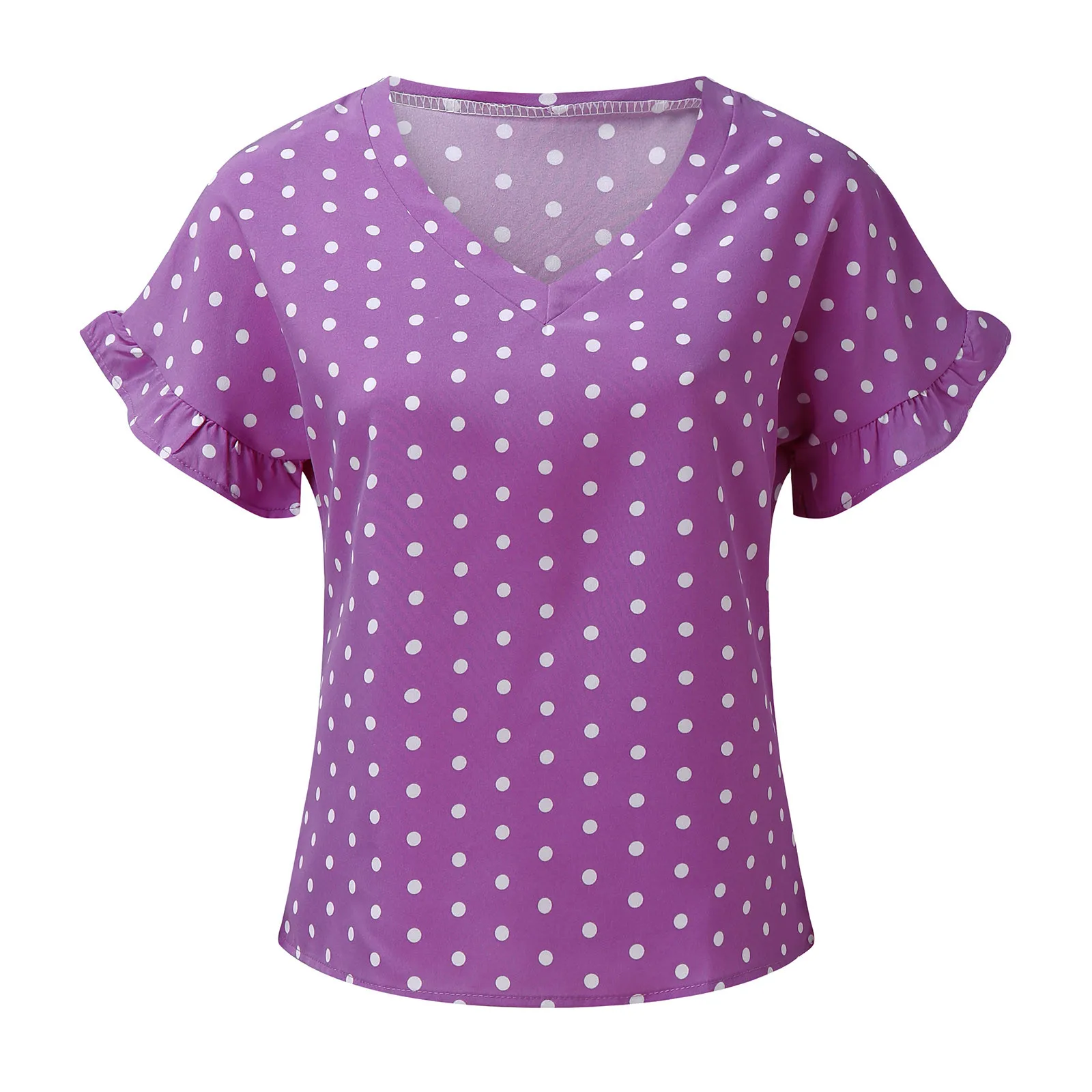 

Womens Summer Dot Point Print Casual Tops Short Sleeve Blouse Regular Elegant Summer 2021 Fashion Blusas Lady Mujer Shirts
