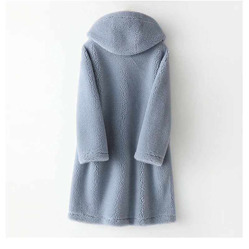 2019 Mid-Length Autumn Winter Wool Hooded Horn Buckle Sheep Shearling Fur Coat Literary Fashion Women's H00964 | Женская одежда