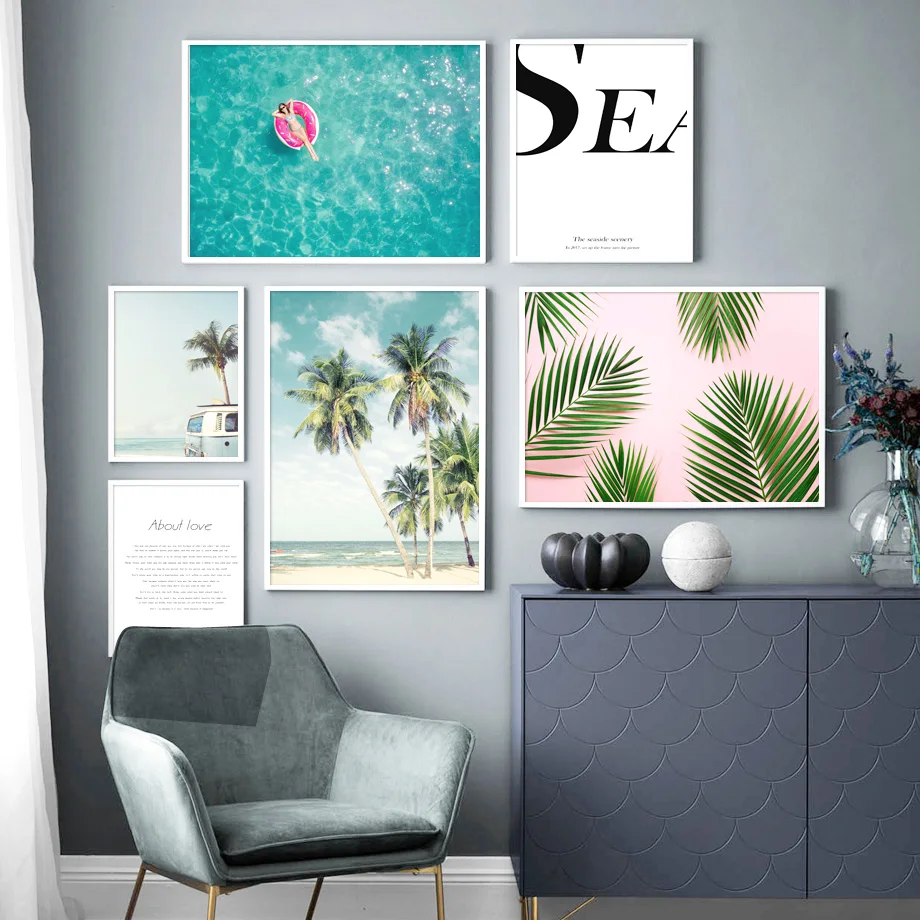 Морская поверхность бикини кокосовое дерево художественная стена с цитатой