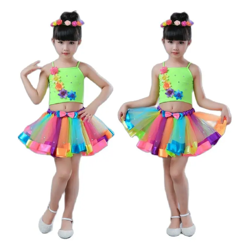 

top + skirt Jazz dance costume girl kids Latin dance outfit for girls kids cheerleader costume dancewear girls kids