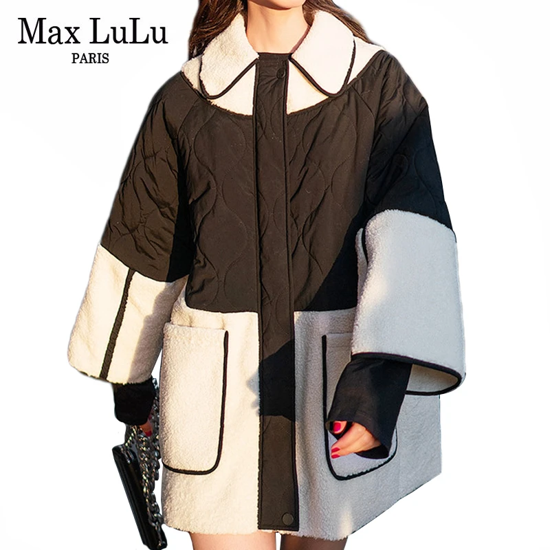 Max LuLu, модная Корейская зимняя длинная одежда, женские утепленные стеганые пальто, теплые женские повседневные меховые куртки, лоскутные парки размера плюс