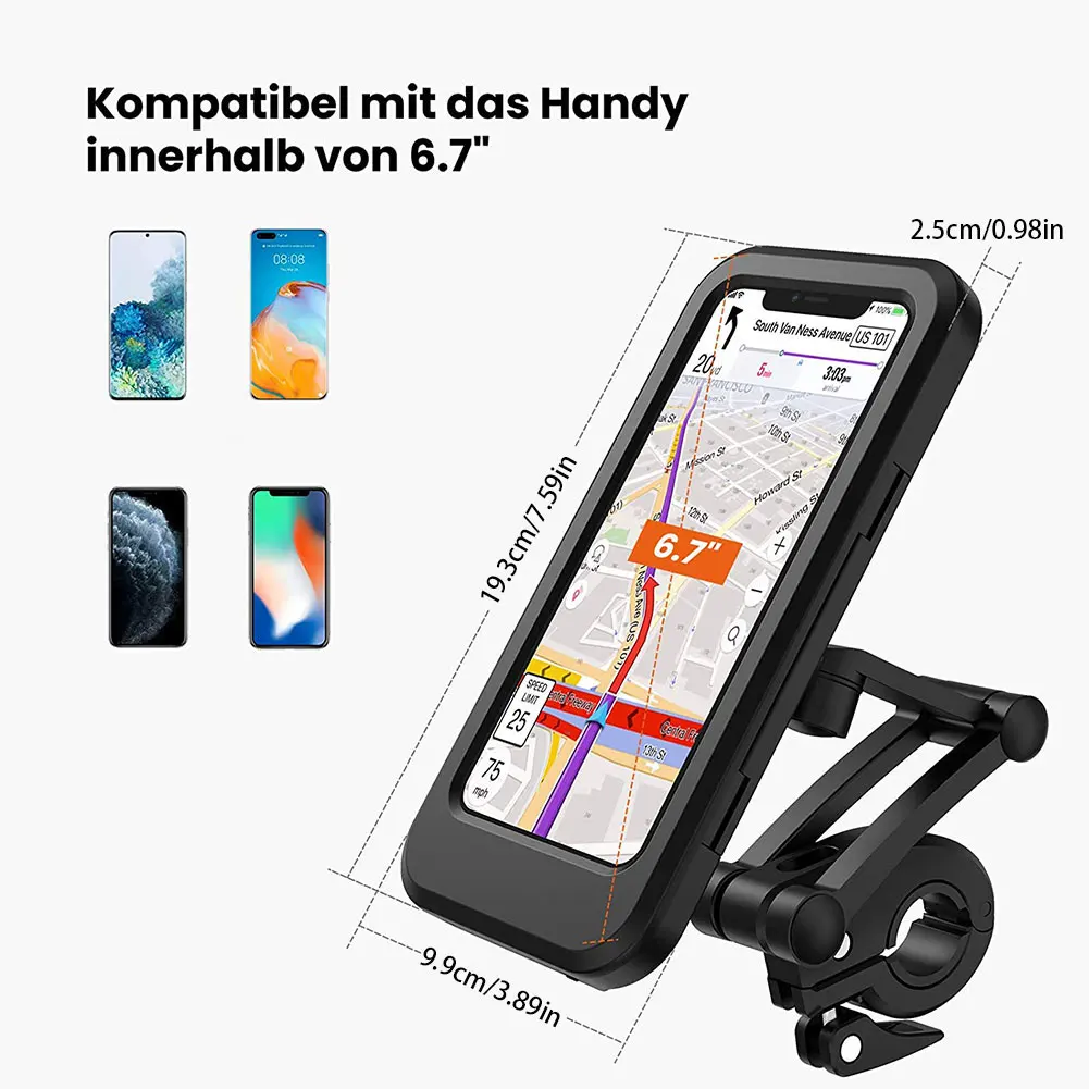 

Adjustable Waterproof Bicycle Phone Holder 6.7Inch Motorcycle Mobile Cellphone GPS Holder Mount 360° Rotatable Anti-Shake Stable