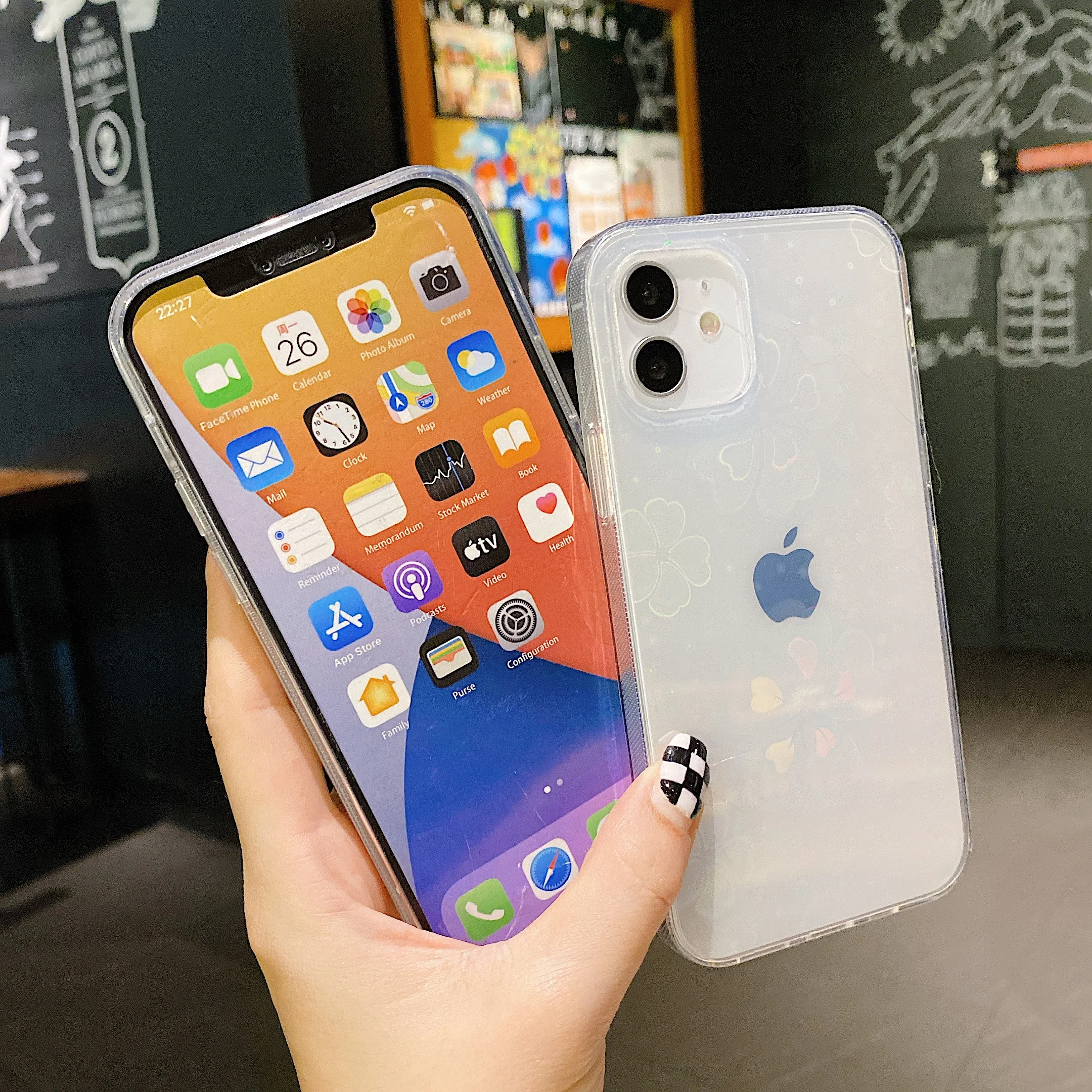 moskado TPU&PC Laser Flowers Phone Case for iPhone 11 Pro Max 12 X XS Max XR 7 8 Plus Dust-proof Mobile Phone Protective Shell