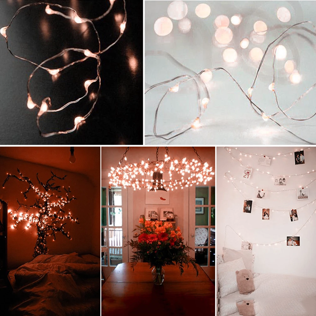 Супер яркий 2 м IP66 Водонепроницаемый 20 LED серебряной проволоки Кнопка Батарея