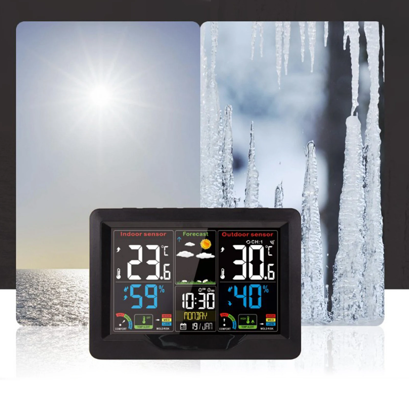 

LCD Digital Weather Station Sensor Indoor Outdoor Home Humidity Alarm Clock