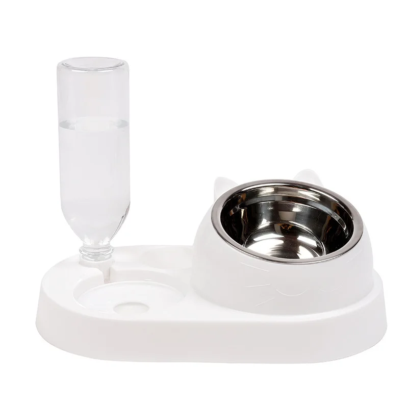 

Cat Food Bowl with Waterer for Cat Dog Double Bowl Automatic Pet Feeder for Cat