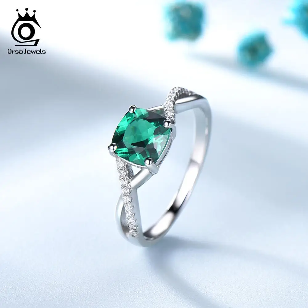 ORSA JEWELS изысканное кольцо из стерлингового серебра 925 пробы женское Изумрудное кольцо с квадратным вырезом спиральное кольцо в форме волны юбилей ювелирные изделия VSR20