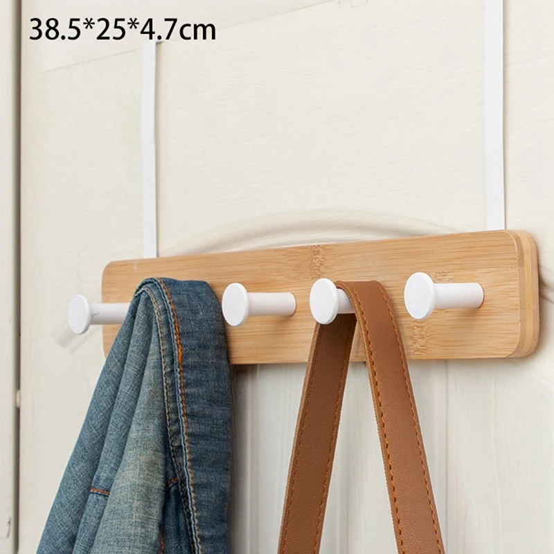 

2 Pcs Door Hook Rack Hanger, Bamboo Coat Door Hanger,Heavy Duty Door Hook for Clothes 38.5X25X4.7Cm & 37X26Cm
