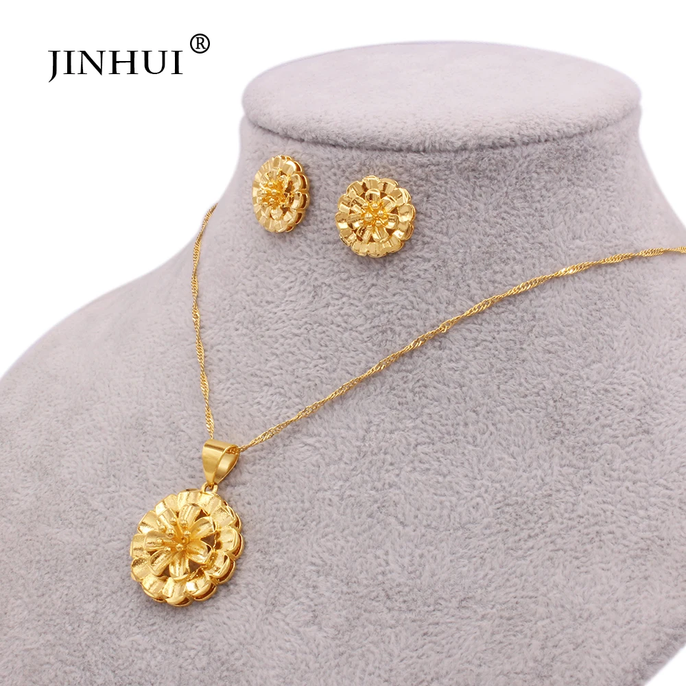 

African Indian Dubai Wife Luxury wedding gifts gold jewelry sets for women collares bridal necklace earrings jewellery set