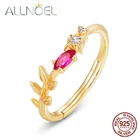 ALLNOEL красное корундовое кольцо с листьями 925 пробы серебро 2020 Новое сказочное позолоченное 9K Золотое простое кольцо для женщин оптовая продажа