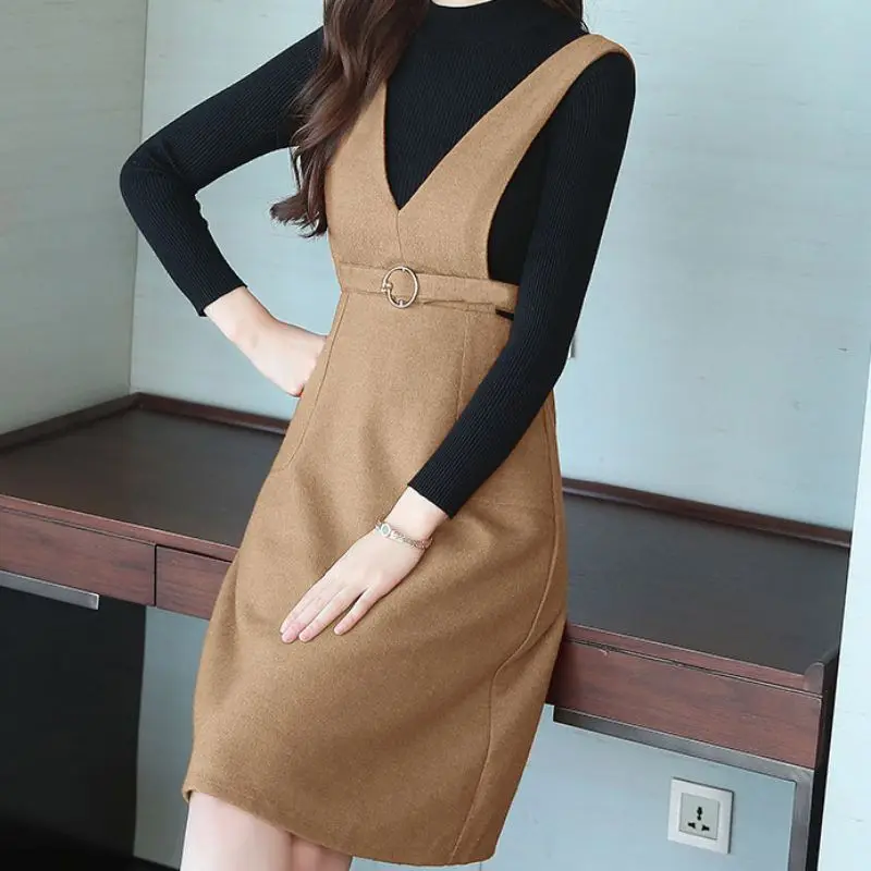 M 2020 Winter Dress Women Sexy Long Sleeve Dot Print Tight Contrast Color A-line Slim Fake Two-Piece vestidos | Женская одежда