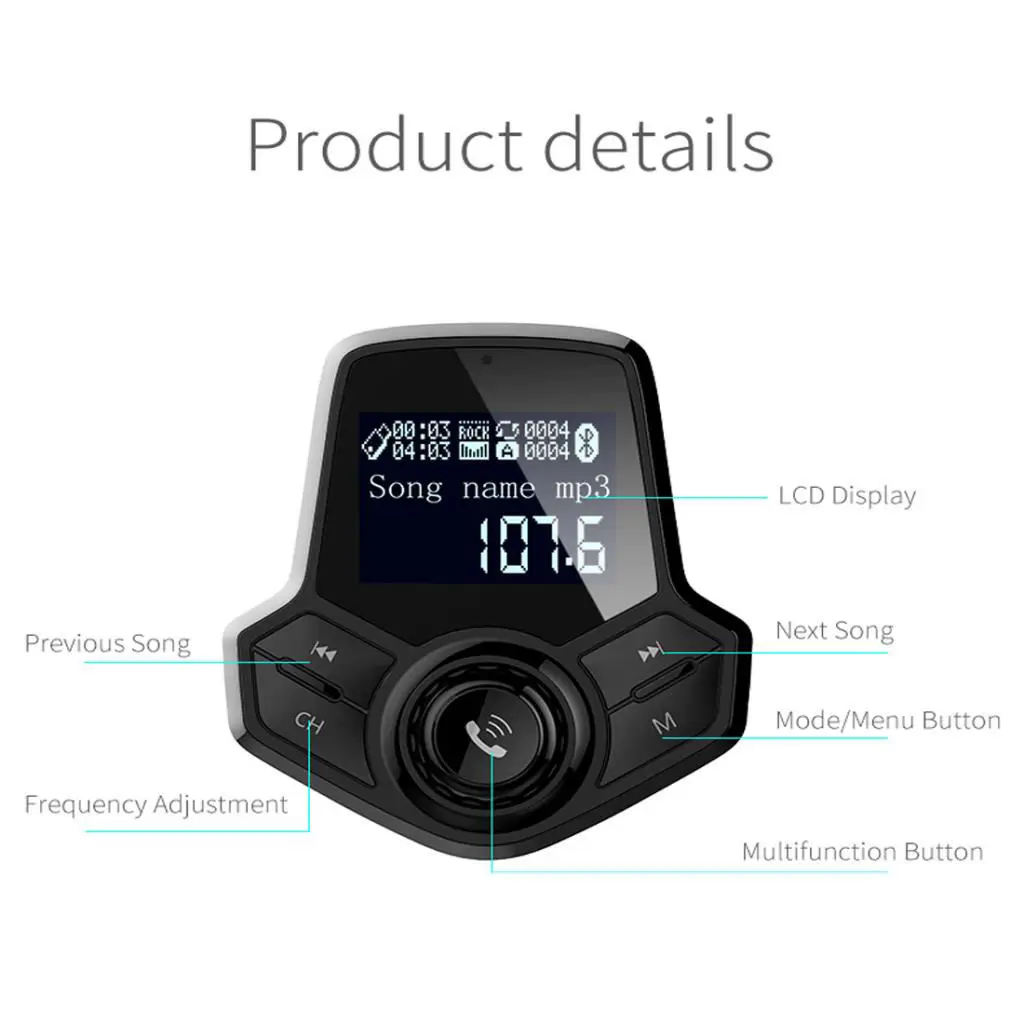 

Беспроводной Bluetooth FM-передатчик автомобильный музыкальный плеер Dual QC 3,0 2xUSB зарядное устройство