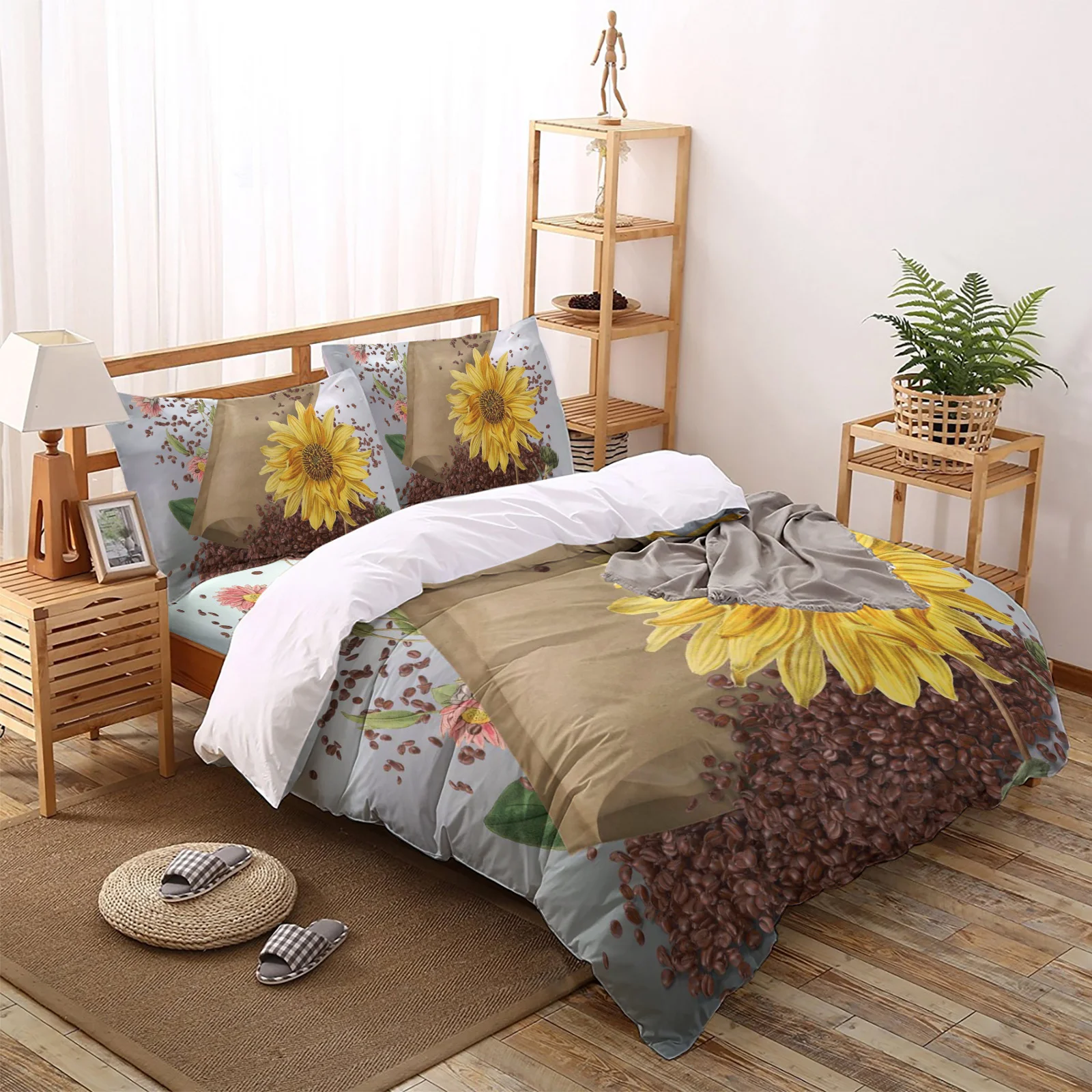 

Кофе фасоли цветок комплект постельного белья с подсолнухами для Спальня мягкая постельное покрывало для кровати домашнее пуховое одеяло ...