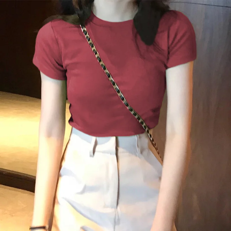 JFUNCY модные однотонные Цвет в Корейском стиле Slim Fit Для женщин футболка 2020 новые - Фото №1