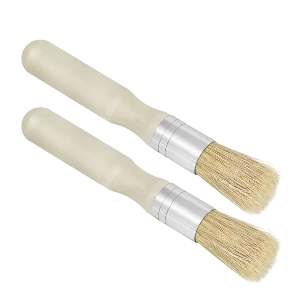 

2pcs Stencil Brush Round Head Wooden Handle Small Brush Mane Painting Brush Oil Acrylic Painting Supplies (Beige)