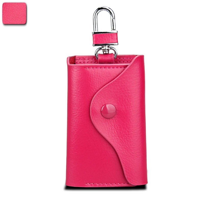 Rose red Раскол из воловьей кожи для ключей, кошелек, держатель для карт, деловой органайзер, синяя ключница, чехол, брелок, кошельки, карман, коричневая сумка для автомобильных ключей - Цвет: Rose red