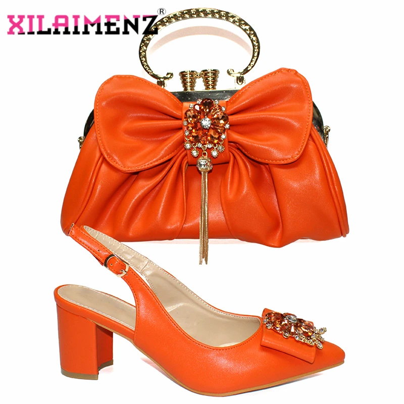 Новейший Летний комплект из обуви и сумки оранжевого цвета Высококачественная