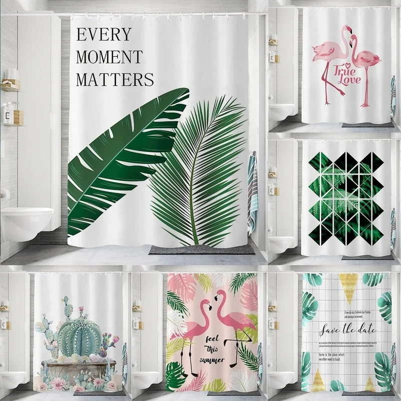 

Tropical Green Plant Leaf Palm Cactus Shower Curtains Bathroom Curtain Frabic Waterproof Polyester Bathroom Curtain with Hooks