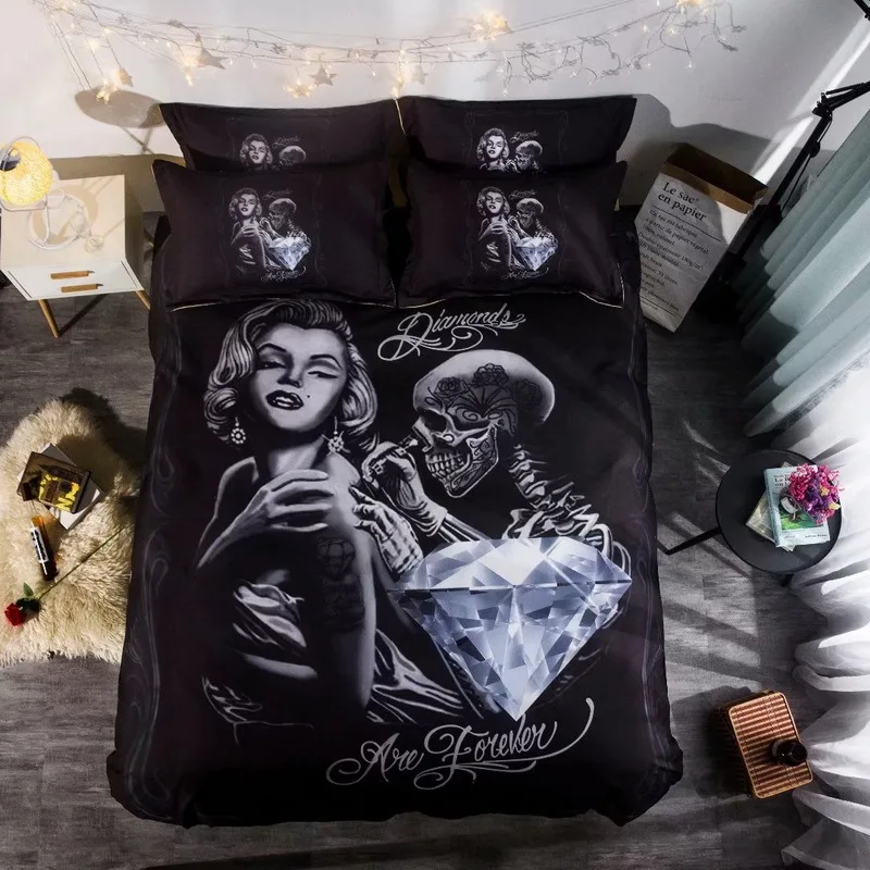 

Duvet cover 3D American creative personality cartoon skull knights skeleton beauty 2/3pcs Quilt cover pillowcase