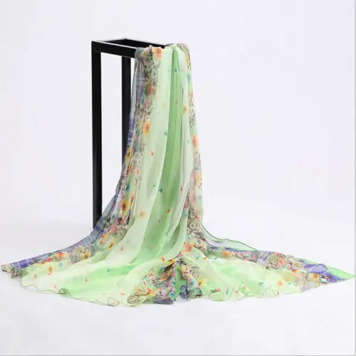 Женская Бандана с цветочным принтом элегантная шелковая шифоновая шаль для