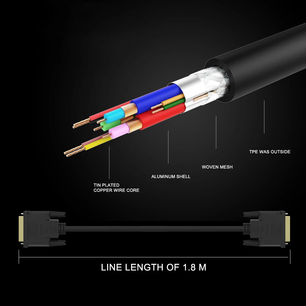 Позолоченный Высокоскоростной DVI Кабель адаптер 0 5 м 1 2 3 24 + pin D кабель dvi