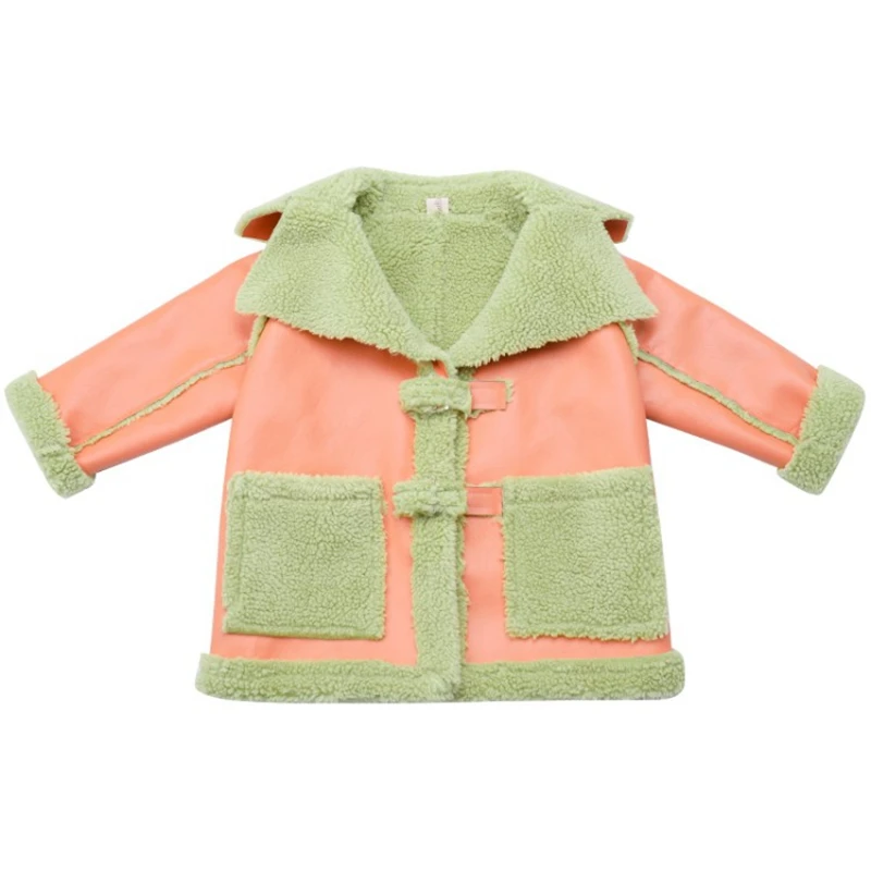 

Autumn Winter Faux Fur Baby Coats For Girls Leather Jacket With Fur Lining Trench Jackets Girls Thick Children Outwear TZ505