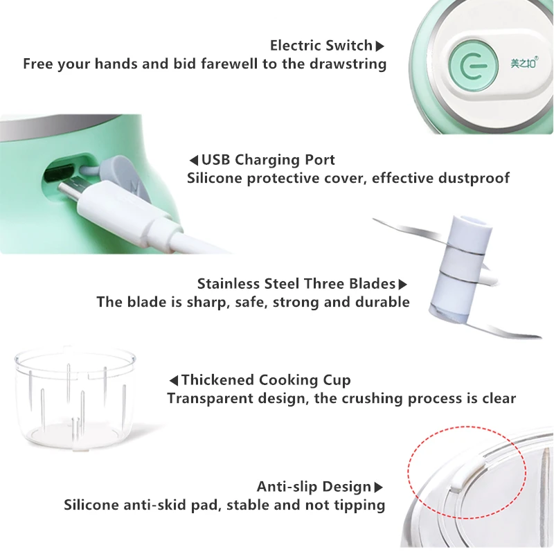

150ml Mini Electric Garlic Masher Cordless Garlic Grinder Press Mincer Vegetable Usb Charging Chili Food Chopper Kitchen Tools