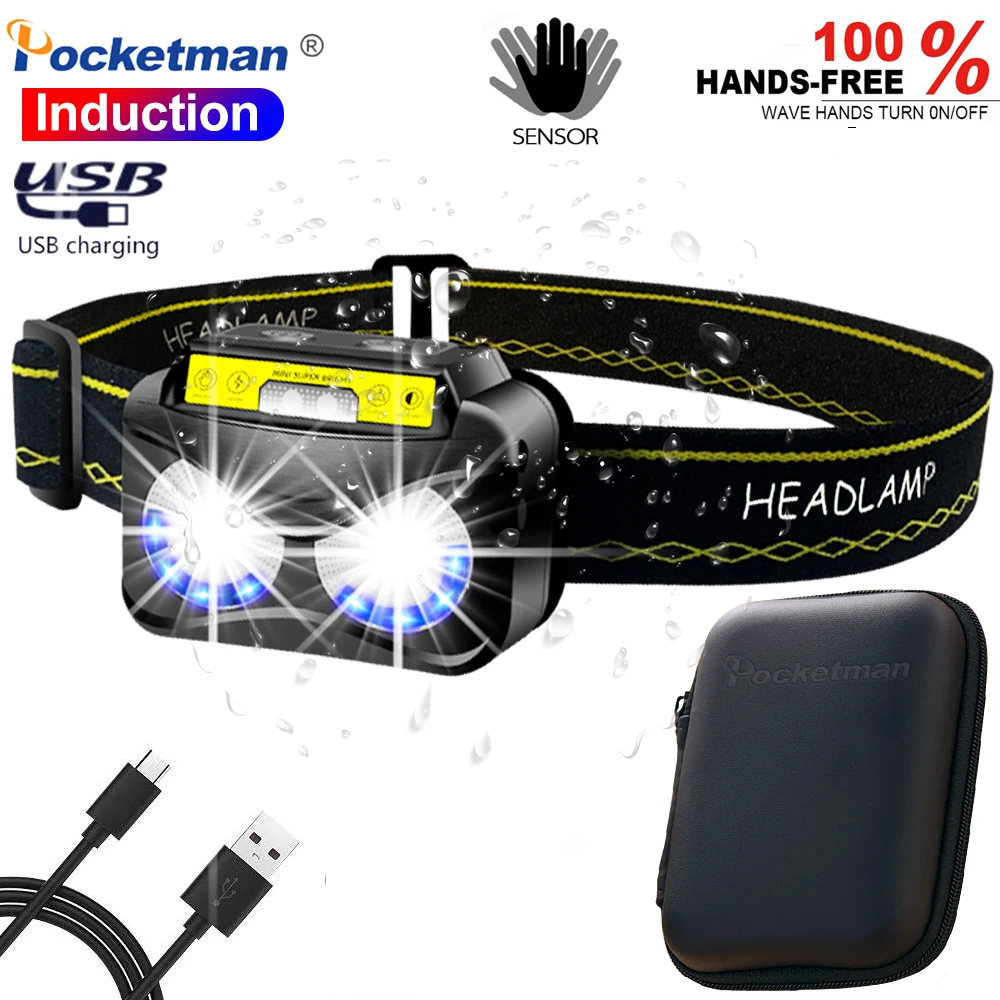 

Super Bright LED Headlamp USB Rechargeable Headlamp Flashlight Camping Headlight Motion Sensor Head Torch Lanterna Lamp fishing