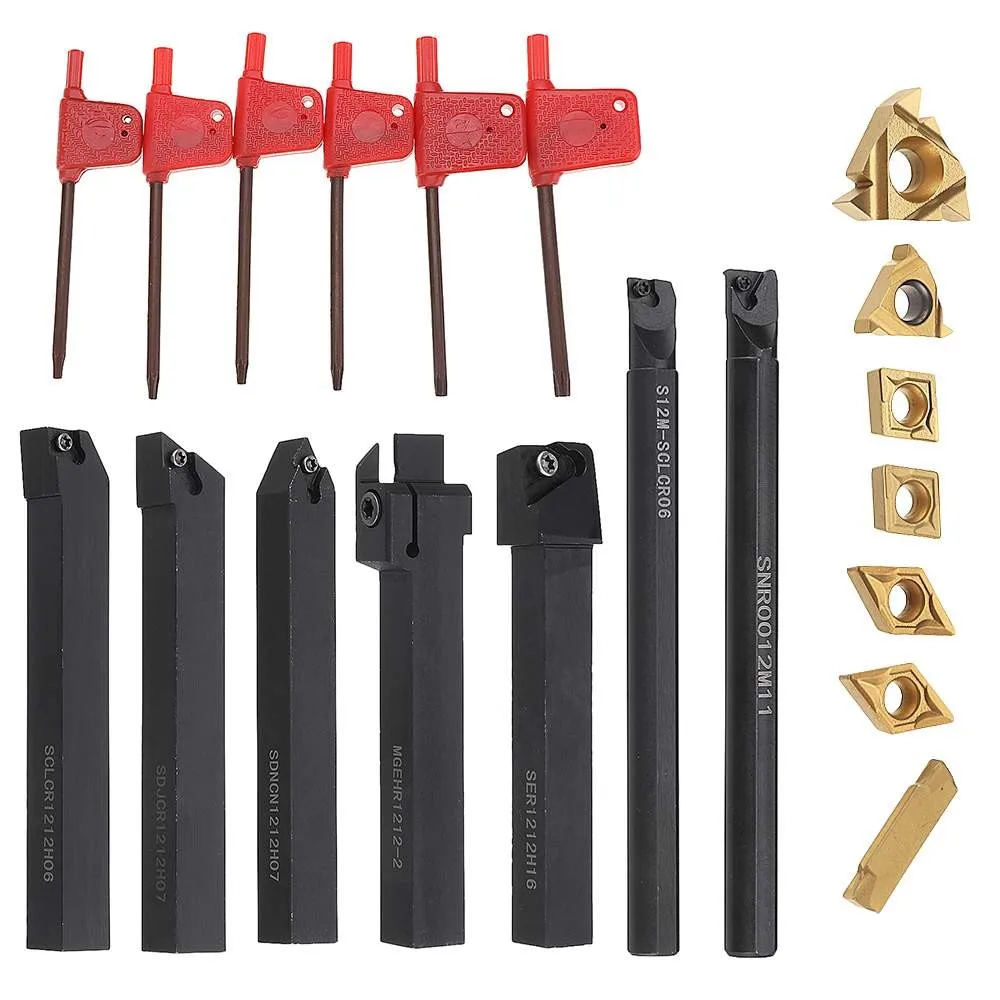 

12mm Shank Turning Tool Holder Kit With Carbide Inserts 21 Pcs 45HRC Lathe Boring Bar TurningTool Holder Set Power Tools