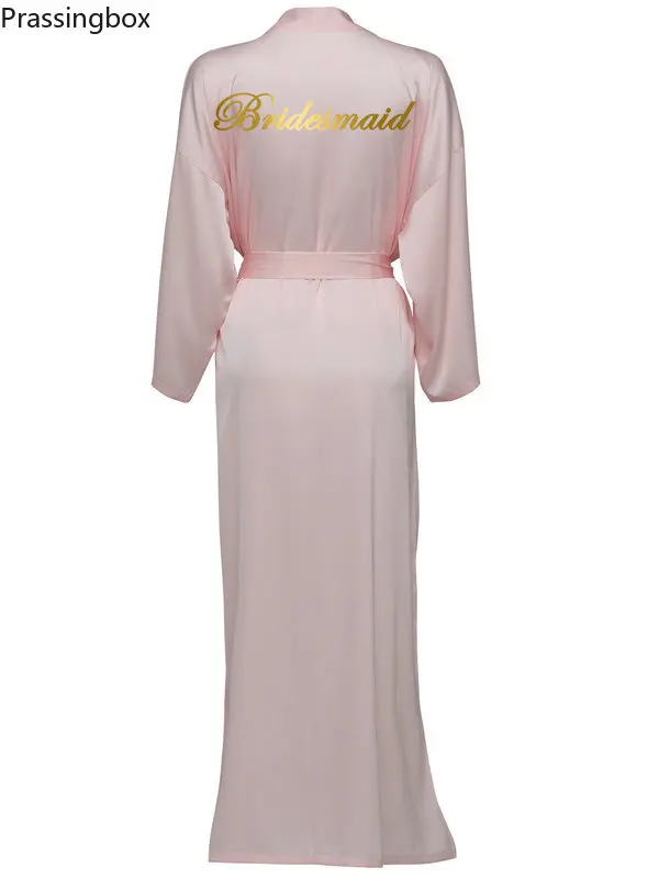 Silk Satin Long  Robes Long Sleeve Pink Custom Bridesmaid Robes Bride Robe Women Long Wedding Bathrobe and Homewear