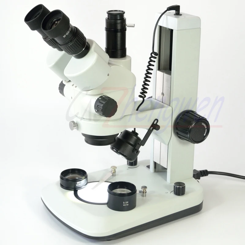 

7X-45X FYSCOPE Track Stand Stereo Microscope 3.5X-90X Simul Focal Trinocular Microscope with Dual LED Lights