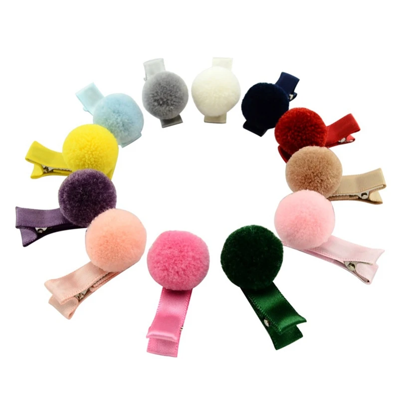 

12 Pcs Baby Girl Soft Fur Ball Hair Clip Handmade Barrettes Head Accessories New