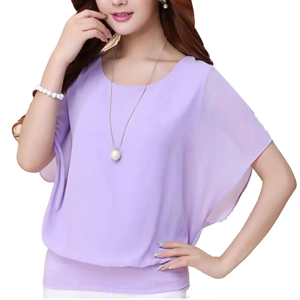Женская шифоновая блузка с круглым вырезом летняя одежда рукавами летучая мышь