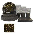 Черный золотой фольги бумаги для взрослых день рождения партии одноразовые бумажные стаканчики для украшения взрослых одноразовые бумажные тарелки набор юбилейный Декор