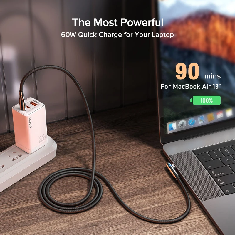 Кабель USB C к Type PD 60 Вт 90 градусов быстрая зарядка мобильный телефон зарядное