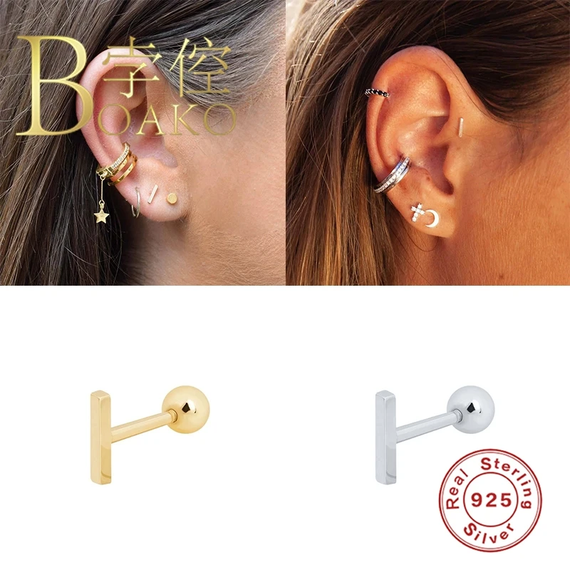 

BOAKO Cross Earrings For Women 925 Sterling Silver Piercing Earings Stud Earrings Ear Cuff Fashion Diamond Kolczyki Damskie#9.6
