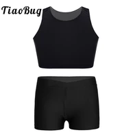 kids girls solid color sleeveless basic dancewear crop top with shorts for children ballet gymnastics stage performance workout