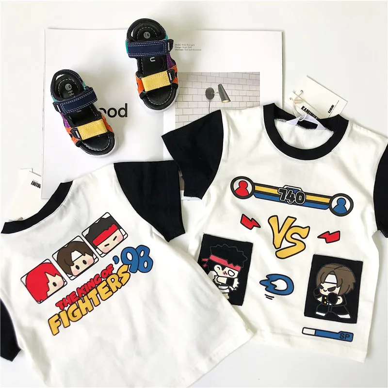 Летняя детская одежда Tonytaobaby с мультяшным принтом игра контрастных цветов