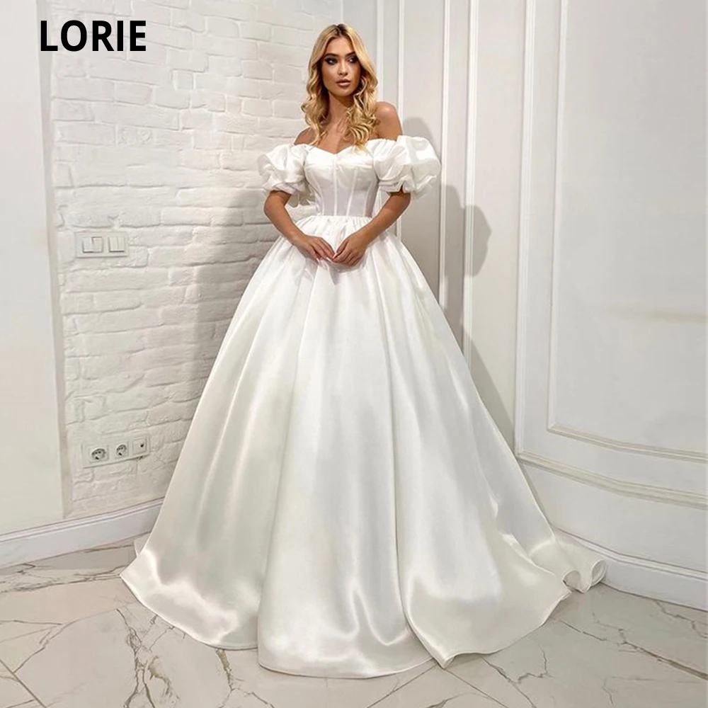 

LORIE Soft Satin A Line Short Puff Sleeves Wedding Dresses 2021 Sweetheart Women Formal Party Gowns Bride Dress Robe De Mariee