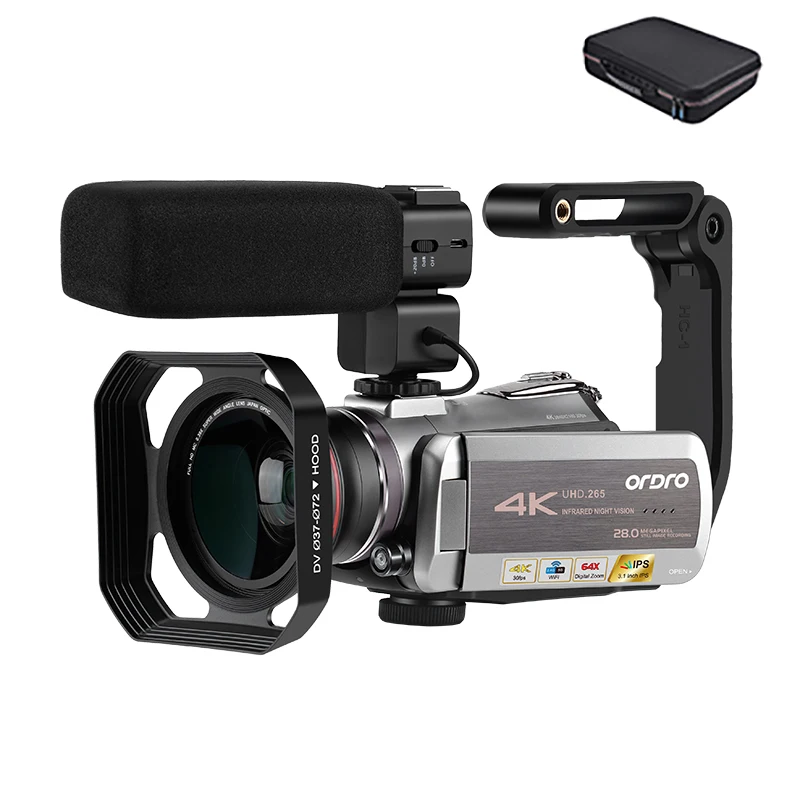 Bundle A Видеокамера 4K ORDRO Ultra HD 30FPS инфракрасное ночное видение 64X цифровой зум Wifi камера Дистанционное управление - Цвет: Bundle A