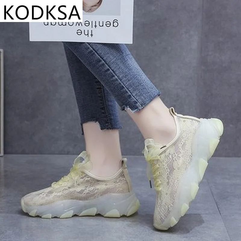 

Thick-soled Breathable Mesh Shoes 2021 Summer New Lace Casual Jelly Shoes Women's Mesh Hollow Small White Shoes
